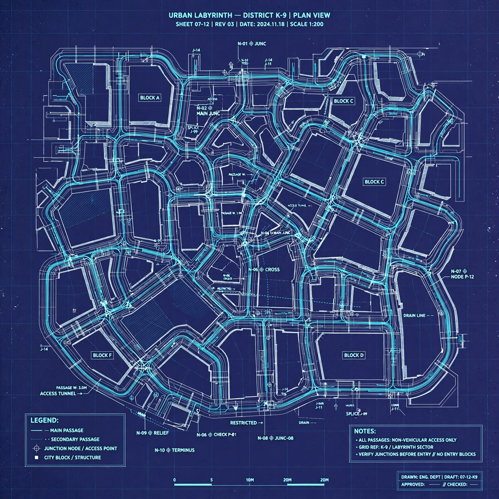 Blueprint schematic: the Veins alley plan
