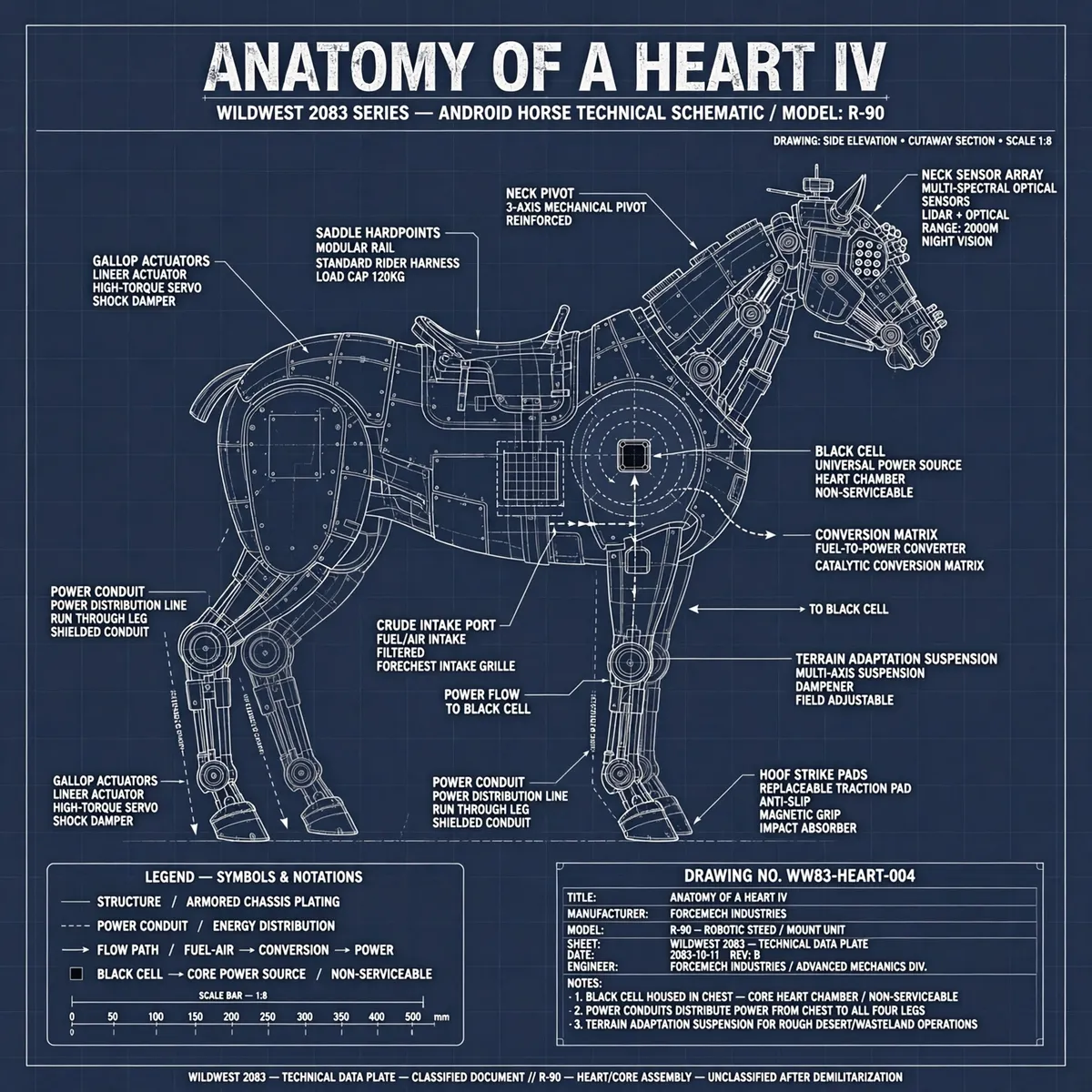 Blueprint plate: Forcemech Industries R-90 android horse