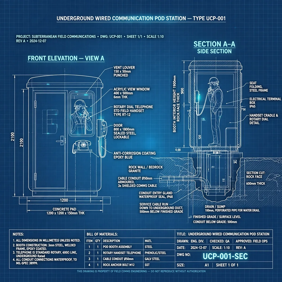 Blueprint plate: wired communication pod station