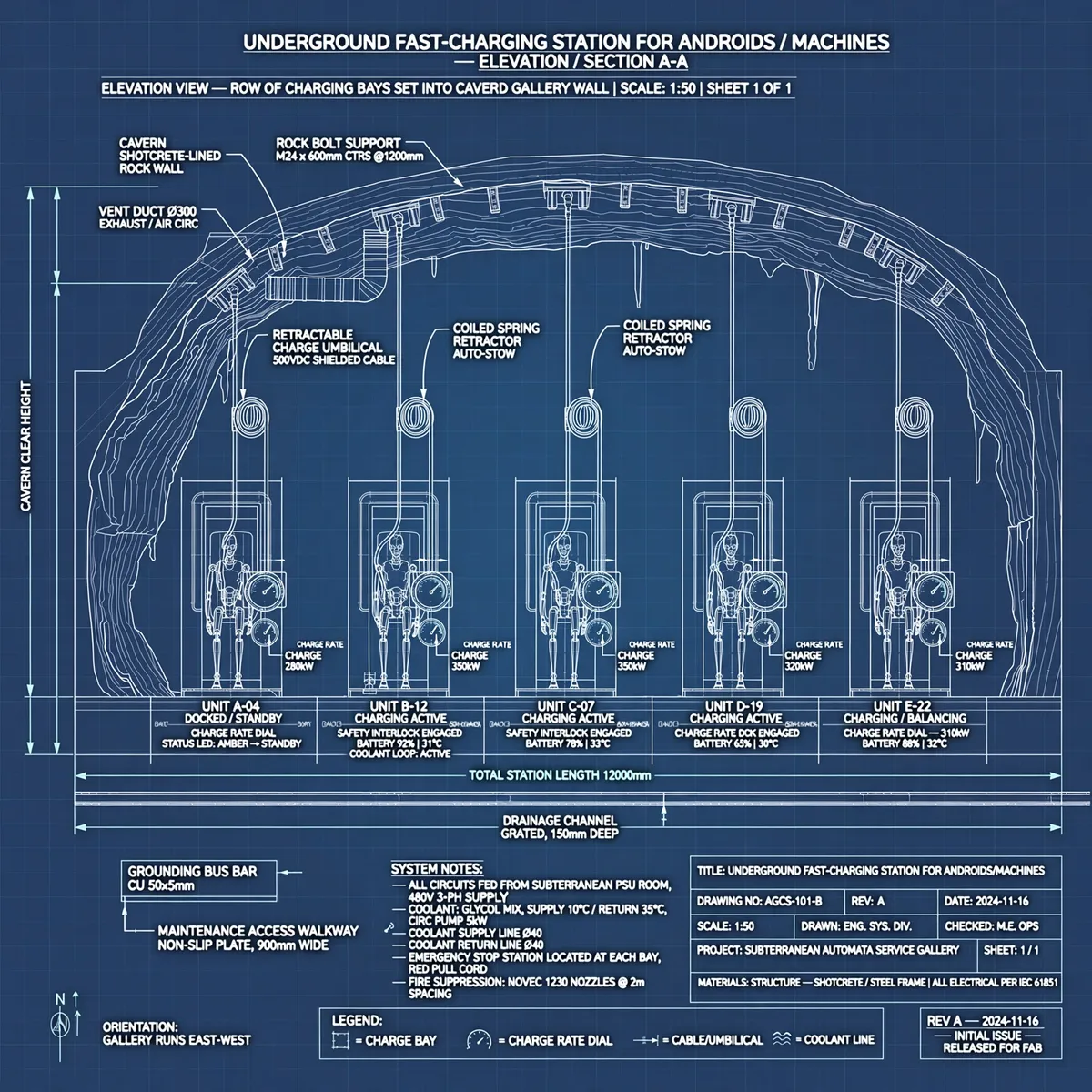 Blueprint plate: cell charging station with android bays